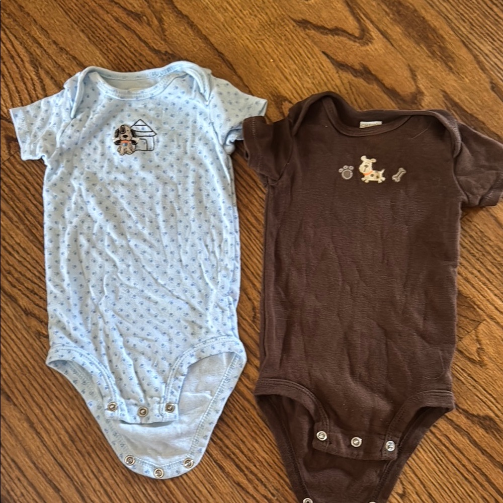 Carter's Blue and Brown Bodysuits with Snap Closures
